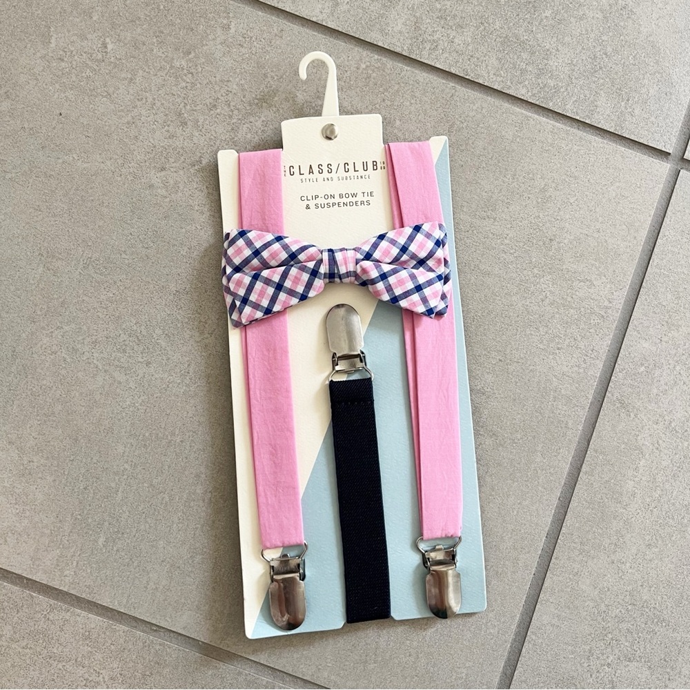 🌸 The Class/Club Style and Substance 1989 Blue Boys Clip-On Bow Tie & Suspenders